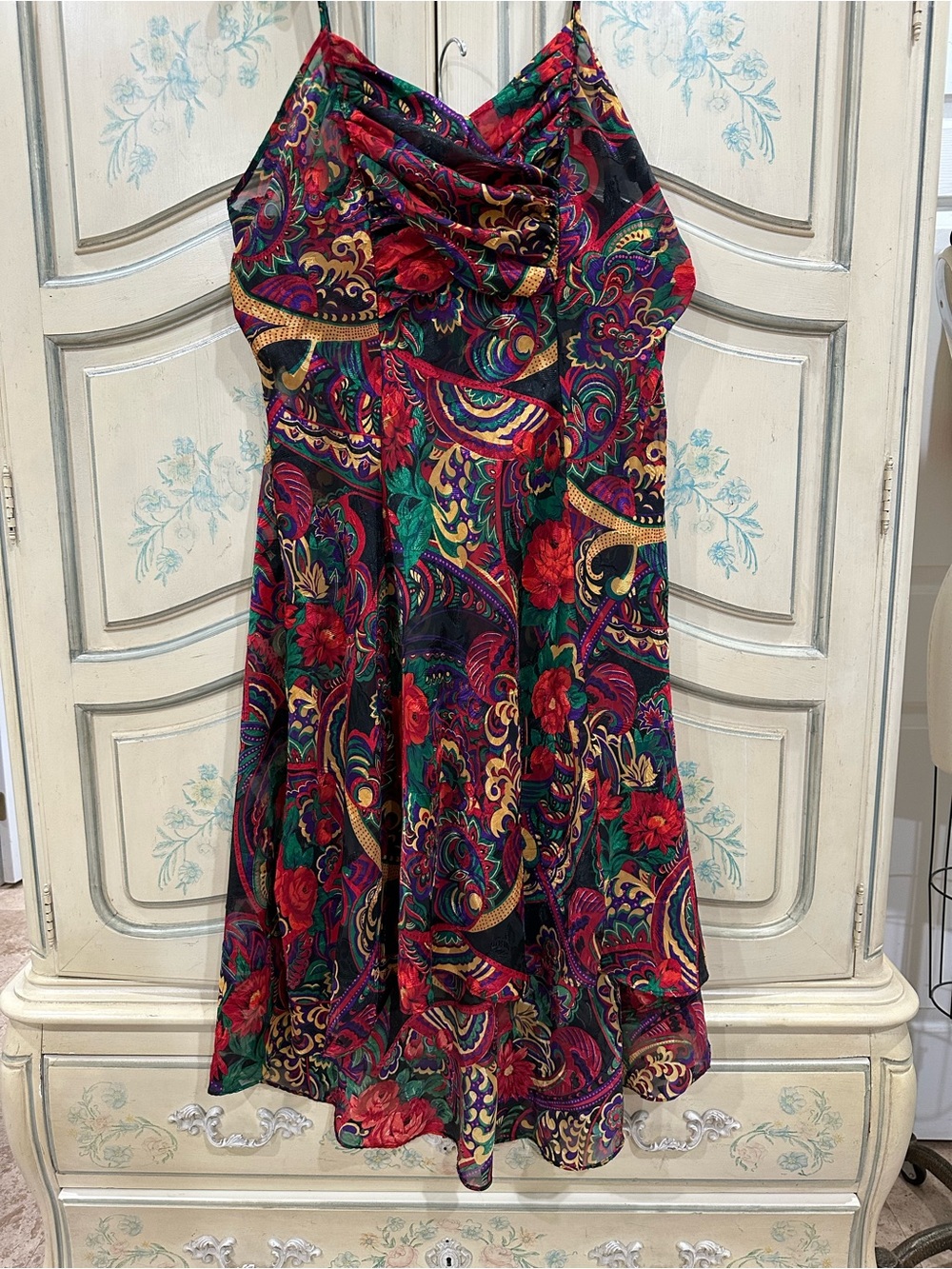 Floral Paisley Cowl Neck Dress in Multi-Color